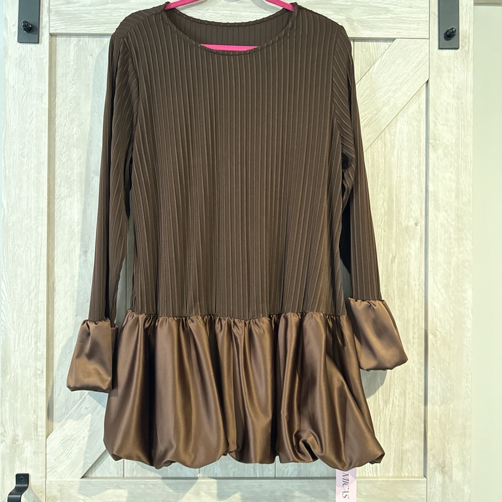 Brown Long Sleeve Mini Dress